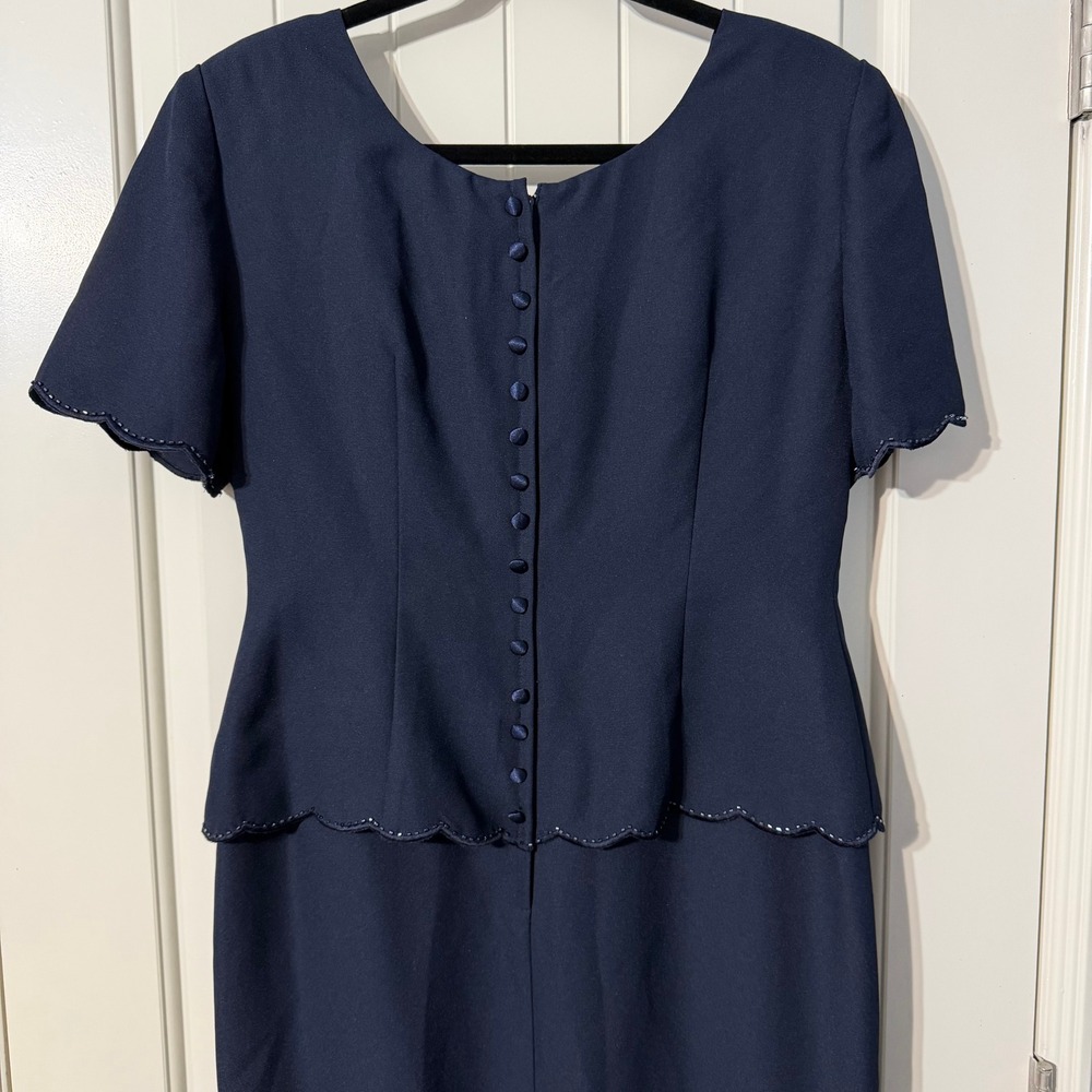 R&M Richards Mother of the Bride Dress 10 Navy Blue Embroidered Beaded Formal - Picture 5 of 11